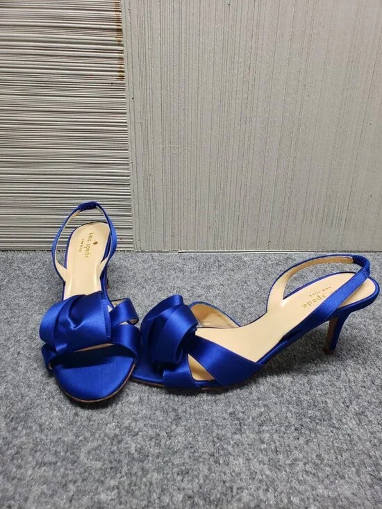 Kate Spade New York Women Heel Shoes Blue Satin Slingback Peep Toe Formal - Picture 14 of 16